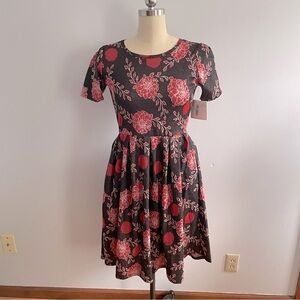 LuLaRoe Amelia Dress- Brown and Red Floral Holiday-Size Large- NWT